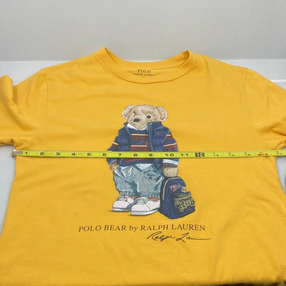 Ralph Lauren Yellow Polo Bear Kids Tee Preppy Iconic Classic Graphic S296